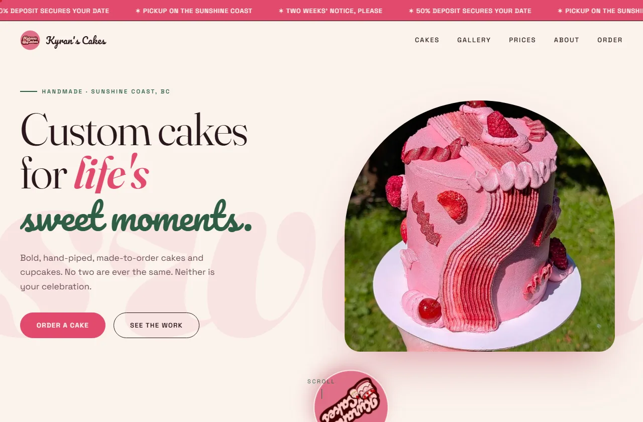 Kyran's Cakes homepage